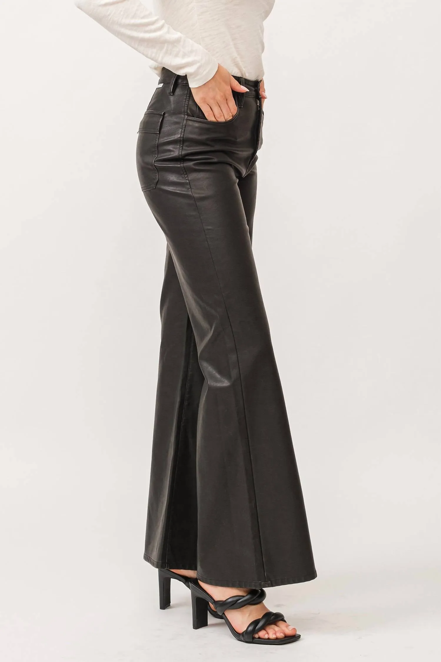 Fiona High Rise Wide Leg Faux Leather In Smoked Charcoal