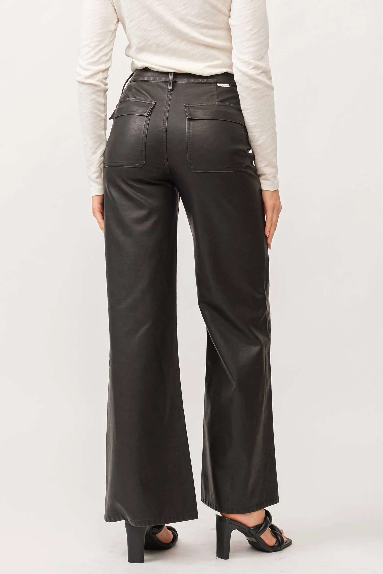 Fiona High Rise Wide Leg Faux Leather In Smoked Charcoal