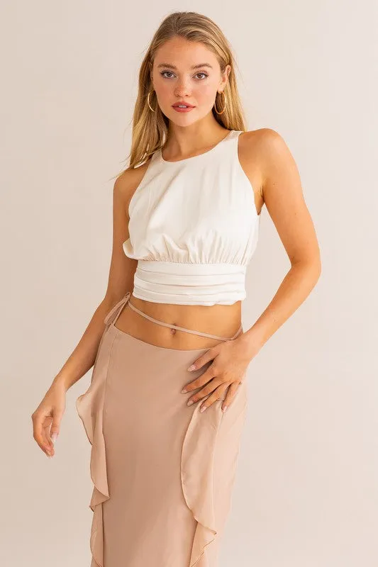First Impressions Satin Ruched Cropped Top - Medium