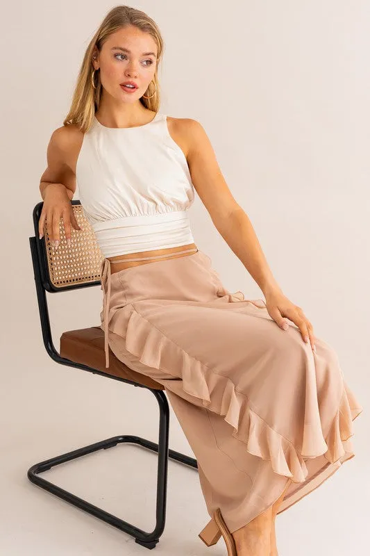 First Impressions Satin Ruched Cropped Top - Medium