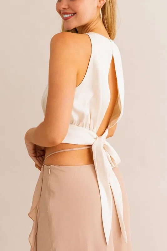 First Impressions Satin Ruched Cropped Top - Medium