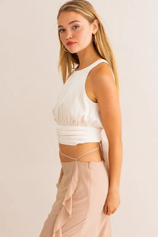 First Impressions Satin Ruched Cropped Top - Medium