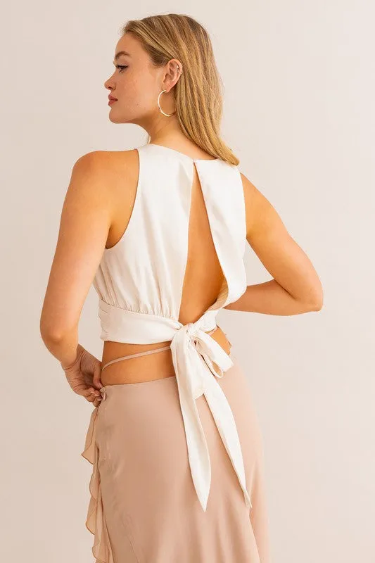 First Impressions Satin Ruched Cropped Top - Medium