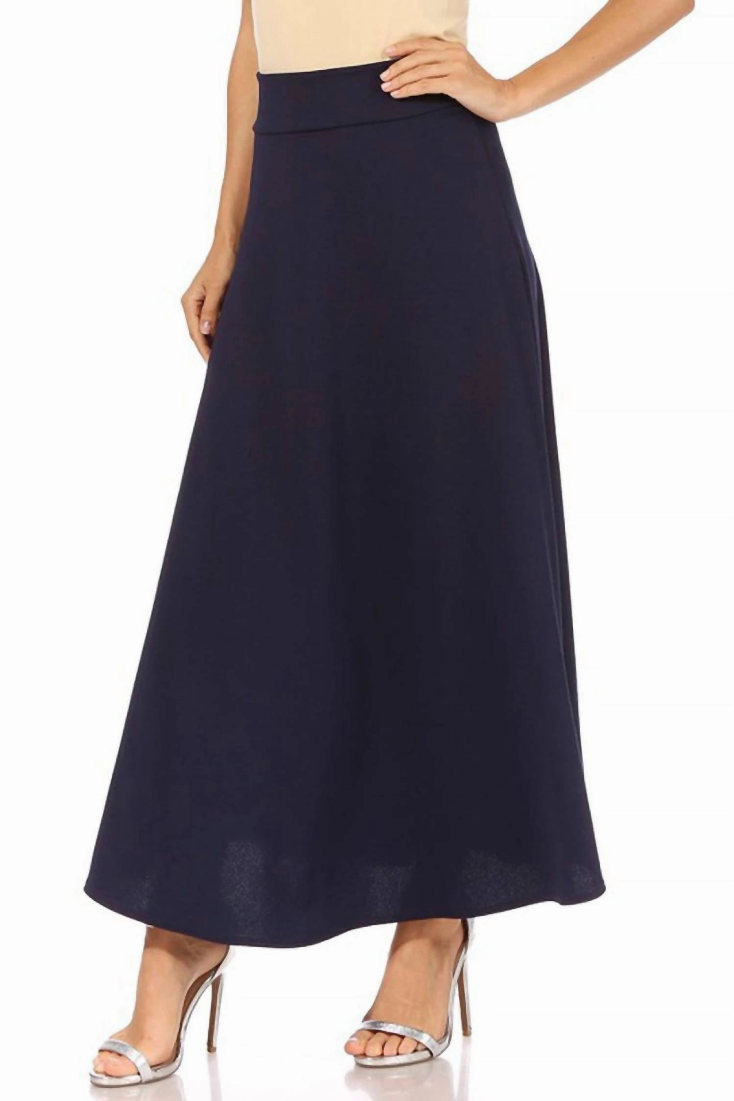 Flare A-Line Long Skirt In Navy