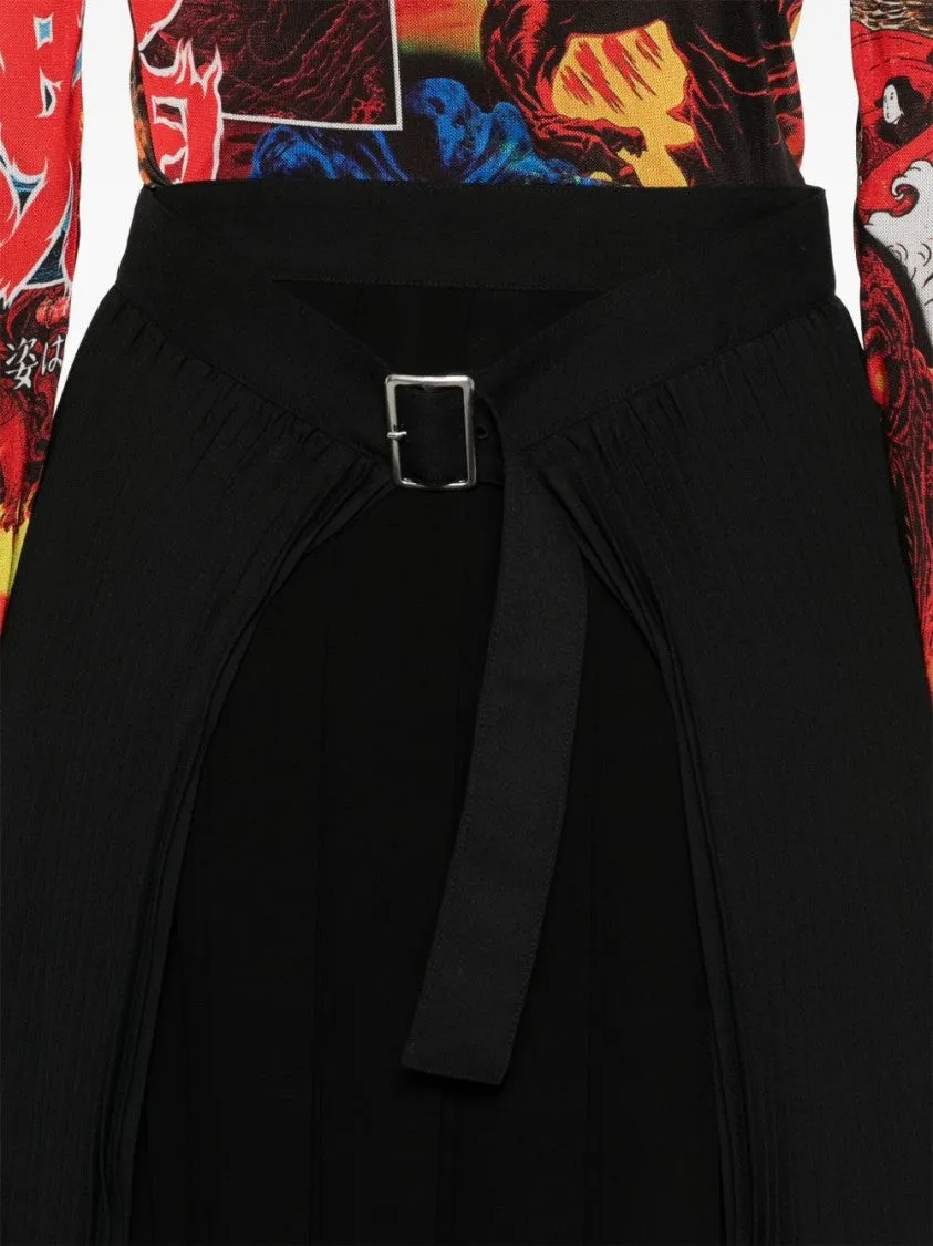 Flared Black Wool Midi Skirt