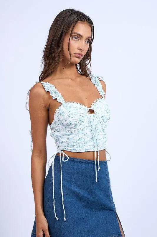 Flaunt It Ruffle Tie Corset Crop Top