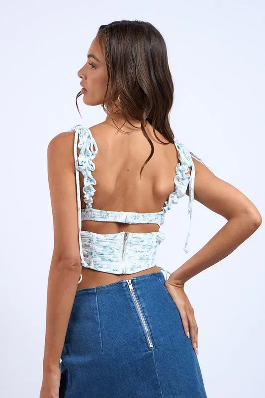 Flaunt It Ruffle Tie Corset Crop Top