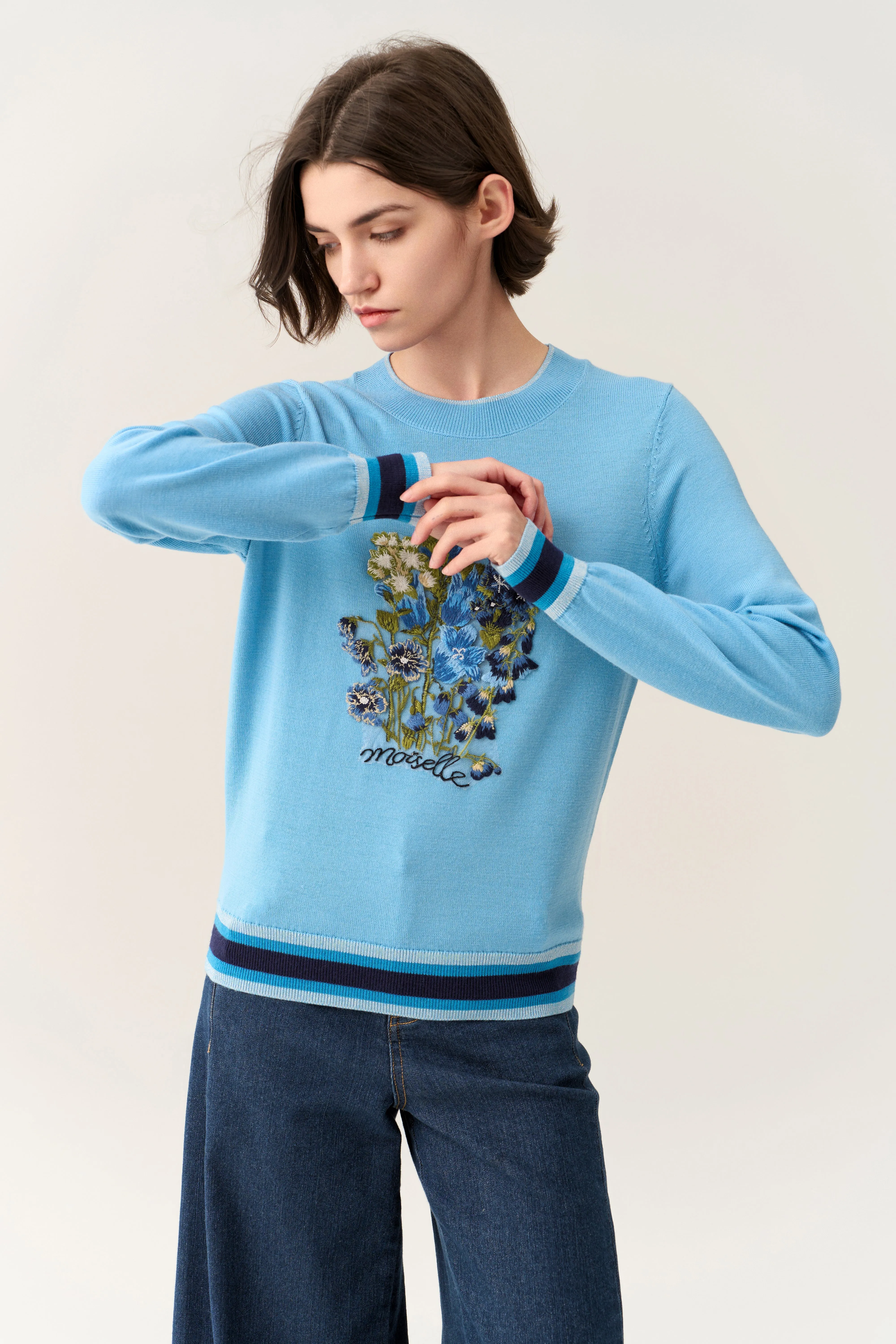 Floral-embroidery Knitted Pullover