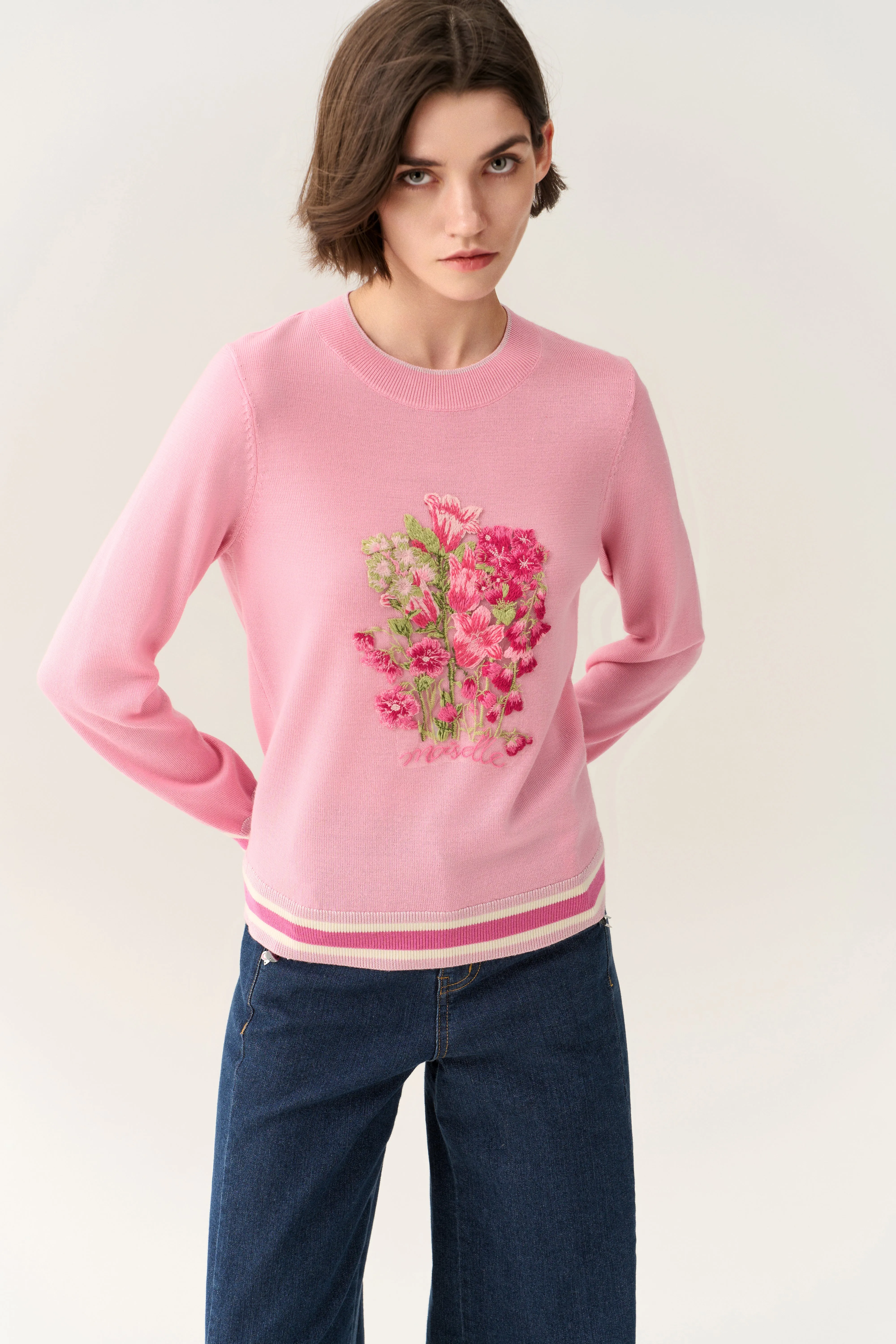 Floral-embroidery Knitted Pullover