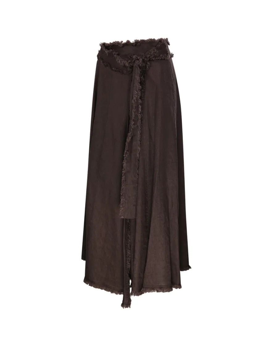 Frayed Hemline Wrap Skirt