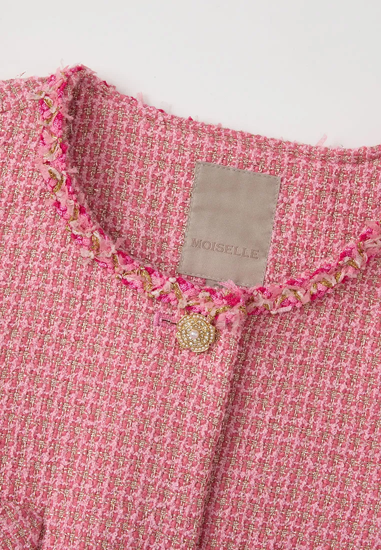 Frayed-trim Lurex-detail Cropped Tweed Jacket