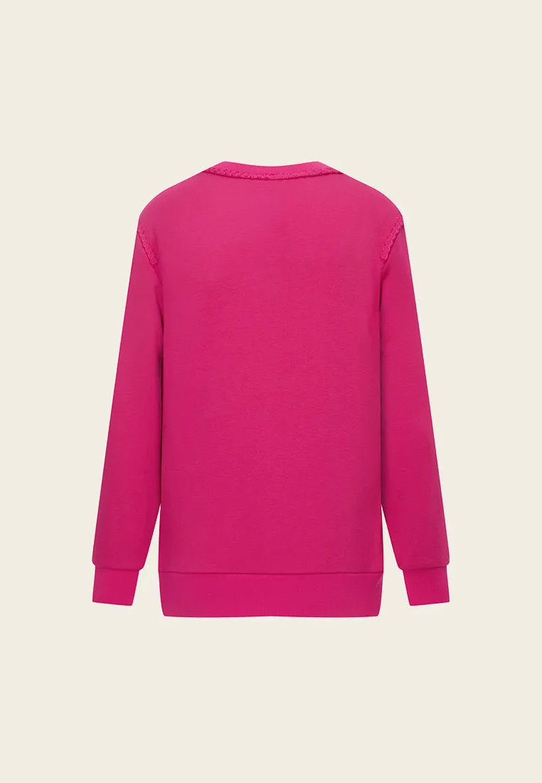 Fuchsia Embellished Cotton/Cashmere Sweatshirt