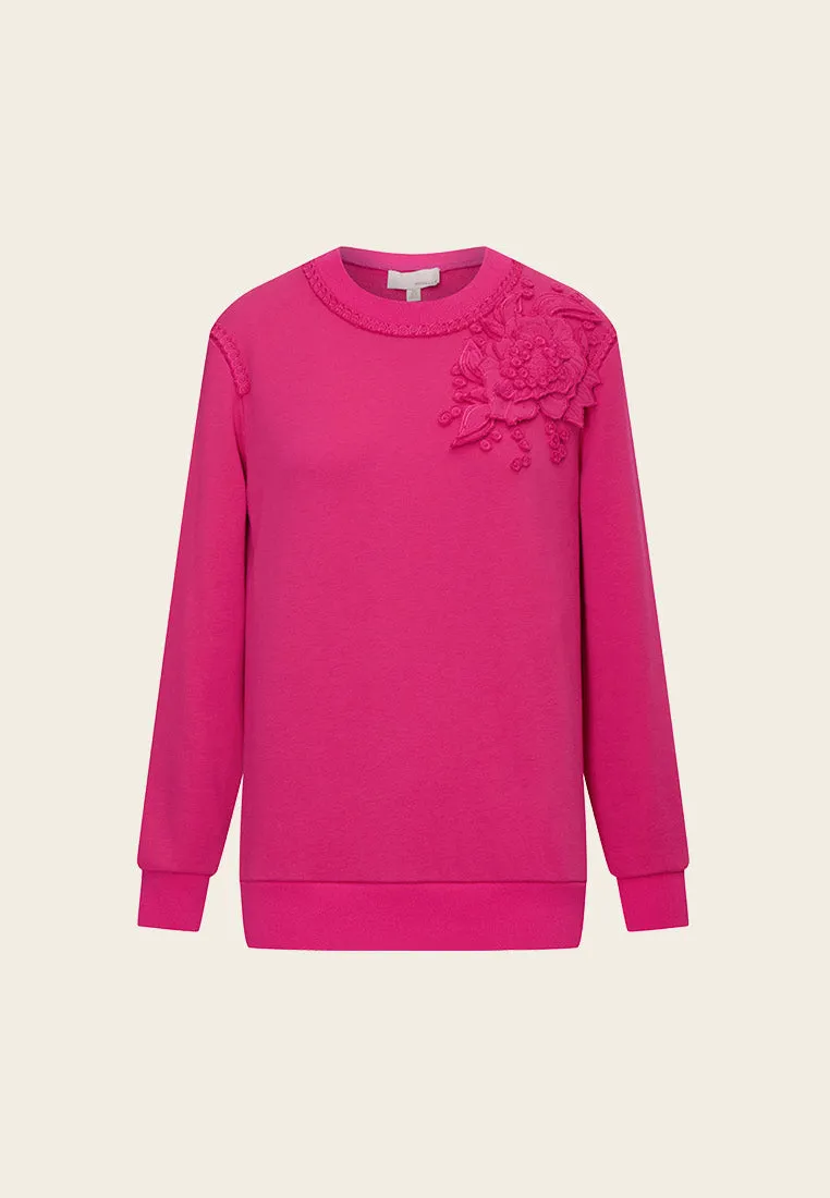 Fuchsia Embellished Cotton/Cashmere Sweatshirt
