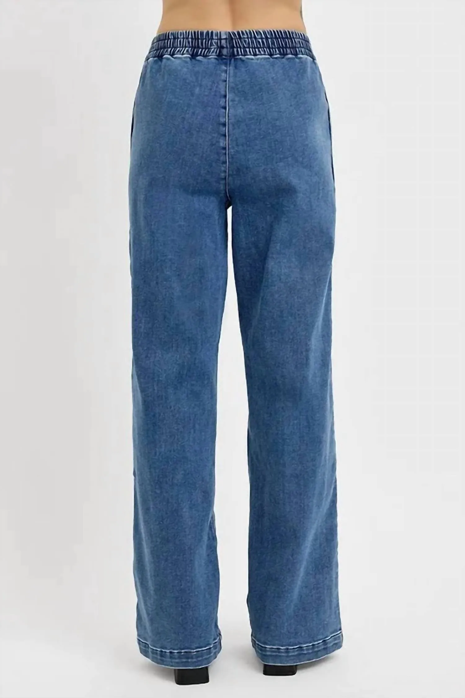 Full Size Elastic Waist Wide Leg Jeans Plus Size In Medium