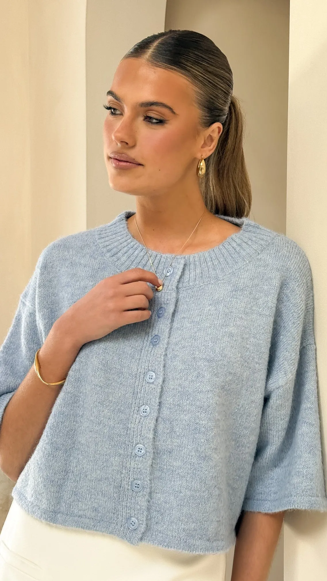 Gazelle Button Up Knit T-Shirt - Blue