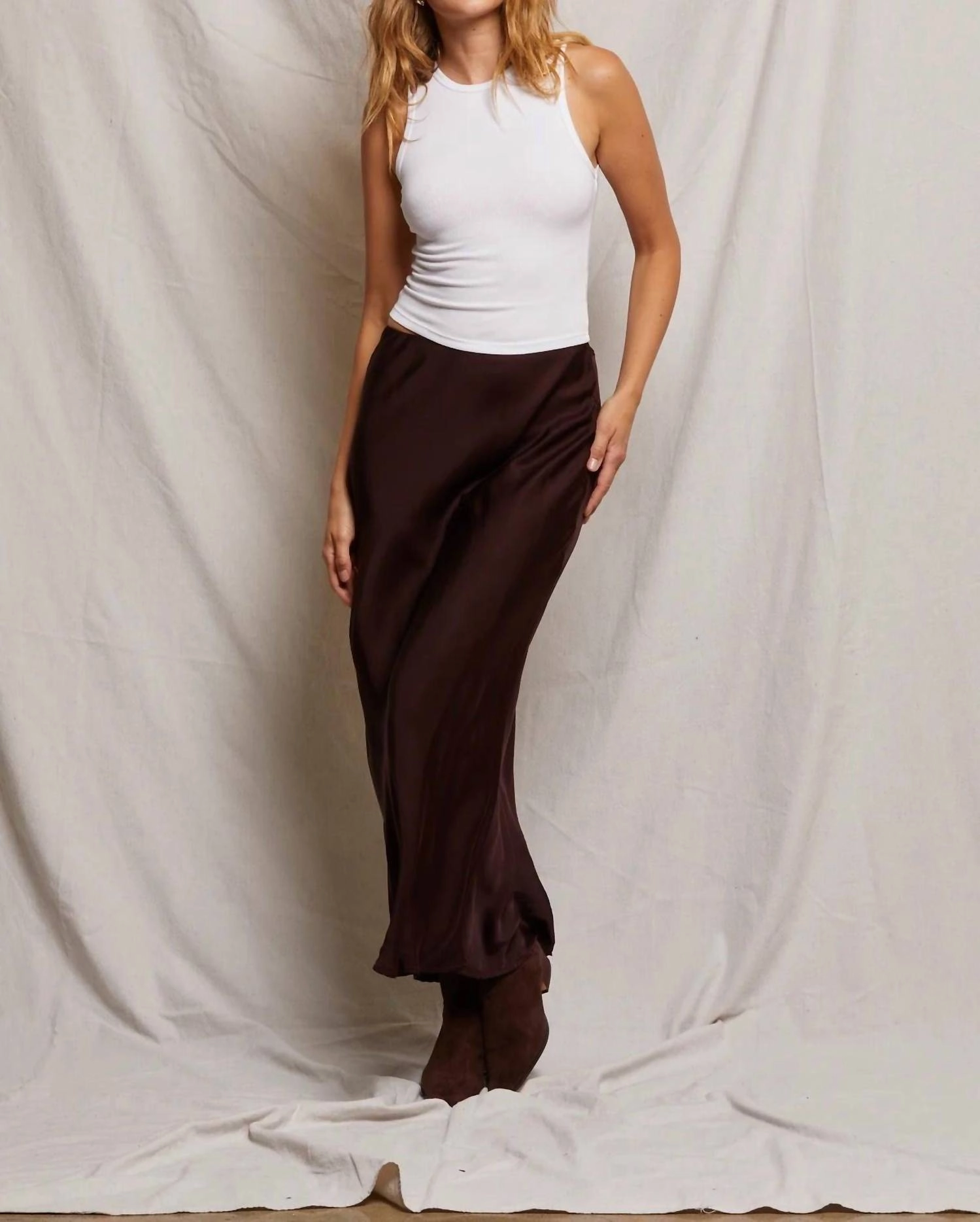Genevieve Satin Slip Skirt In Blackberry