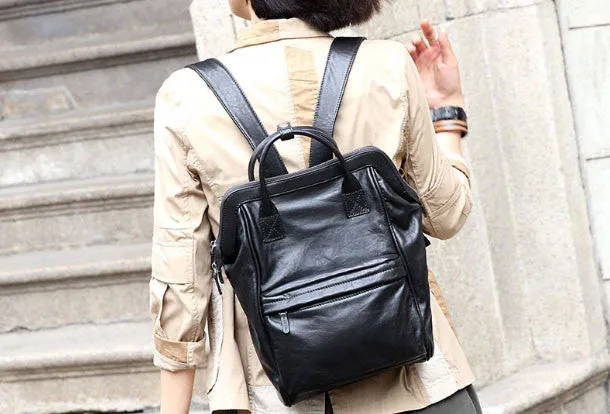 Genuine handmade Handbag Leather backpack bag shoulder bag black women leather purse