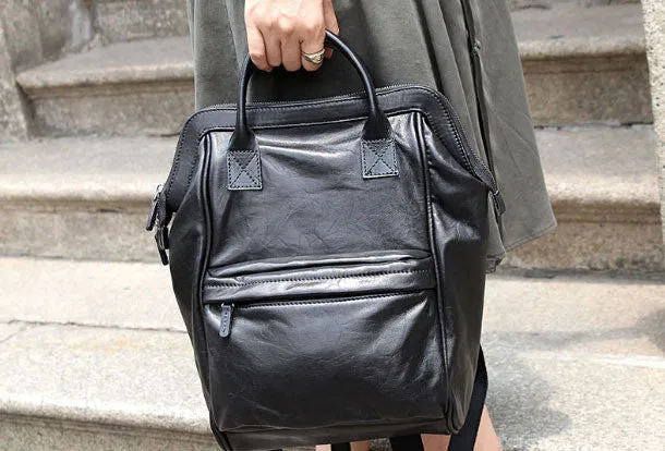 Genuine handmade Handbag Leather backpack bag shoulder bag black women leather purse