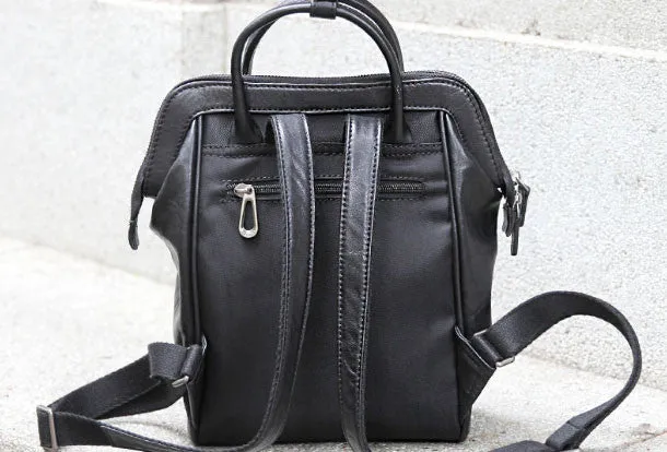 Genuine handmade Handbag Leather backpack bag shoulder bag black  women leather purse