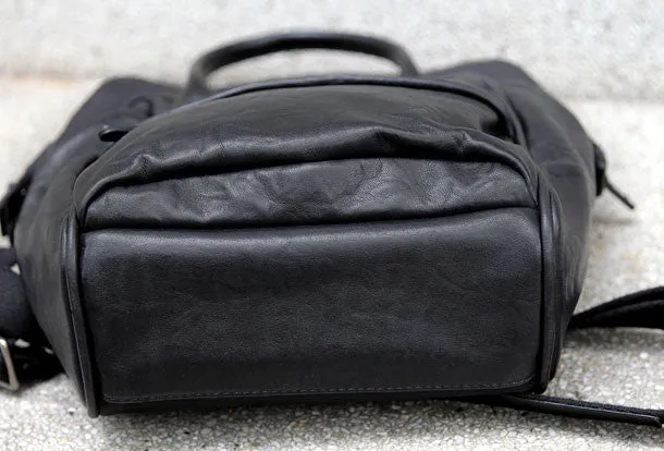 Genuine handmade Handbag Leather backpack bag shoulder bag black  women leather purse