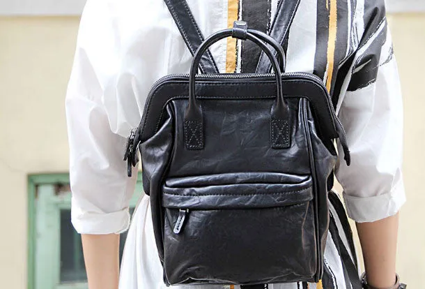 Genuine handmade Handbag Leather backpack bag shoulder bag black  women leather purse
