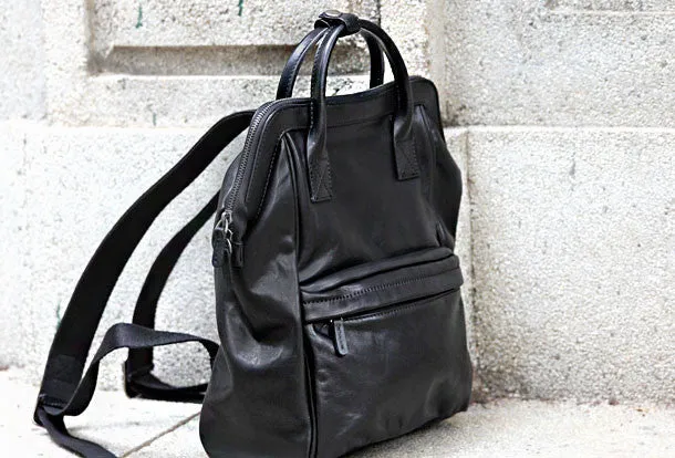 Genuine handmade Handbag Leather backpack bag shoulder bag black women leather purse