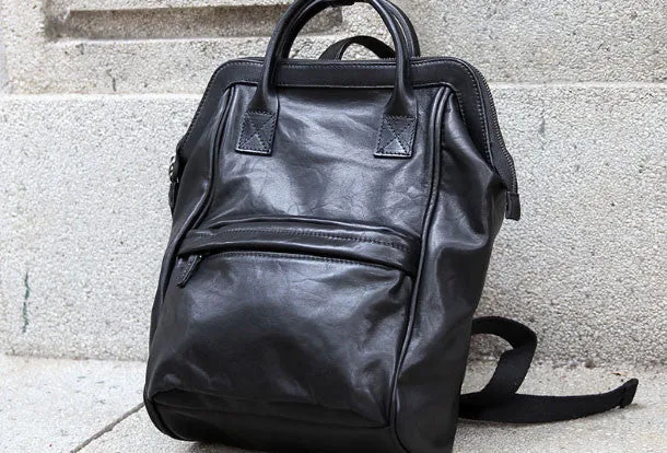 Genuine handmade Handbag Leather backpack bag shoulder bag black women leather purse