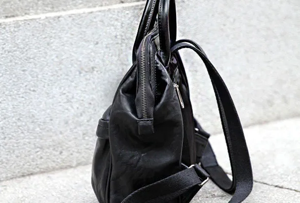 Genuine handmade Handbag Leather backpack bag shoulder bag black  women leather purse