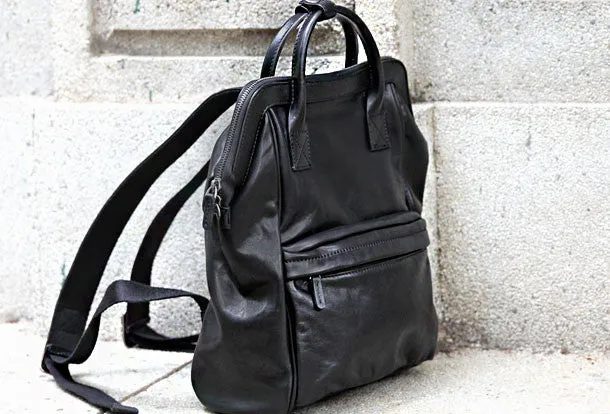 Genuine handmade Handbag Leather backpack bag shoulder bag black  women leather purse