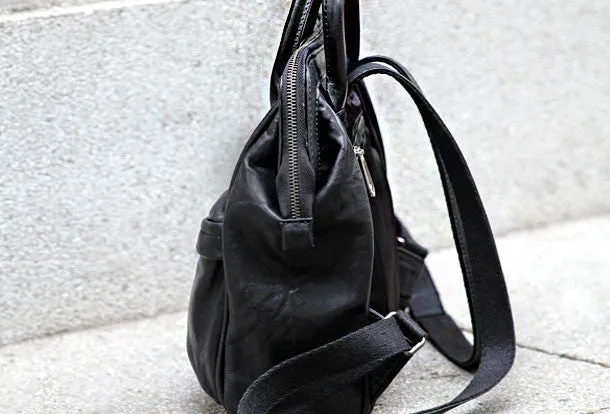Genuine handmade Handbag Leather backpack bag shoulder bag black women leather purse