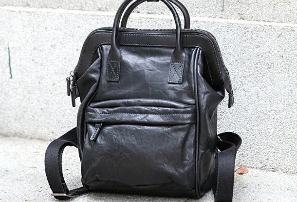 Genuine handmade Handbag Leather backpack bag shoulder bag black  women leather purse