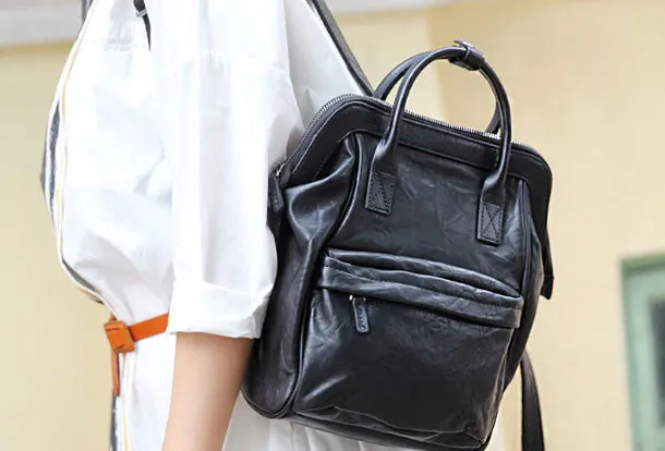 Genuine handmade Handbag Leather backpack bag shoulder bag black  women leather purse