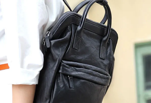 Genuine handmade Handbag Leather backpack bag shoulder bag black  women leather purse