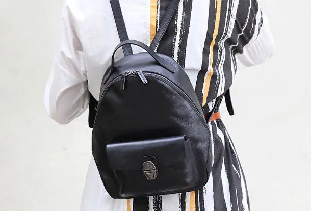 Genuine handmade Leather backpack bag shoulder bag black  women leather purse