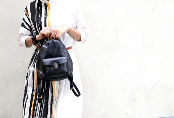 Genuine handmade Leather backpack bag shoulder bag black  women leather purse