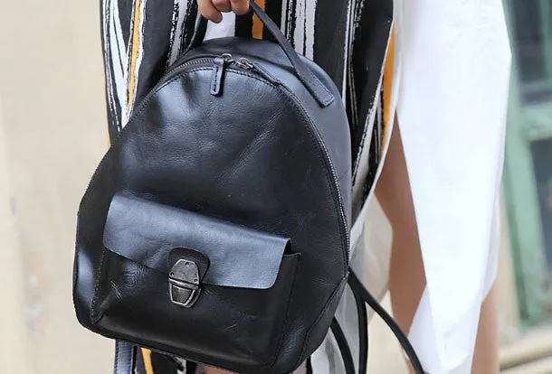 Genuine handmade Leather backpack bag shoulder bag black  women leather purse
