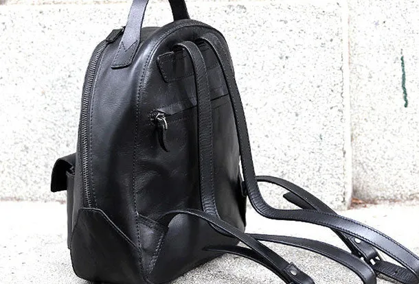Genuine handmade Leather backpack bag shoulder bag black  women leather purse