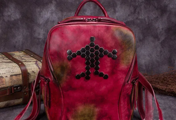 Genuine Leather Backpack Bag Vintage Shoulder Bag Handbag Purse For Women