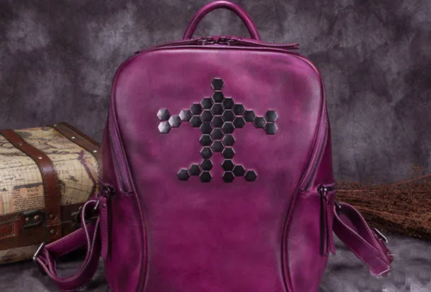 Genuine Leather Backpack Bag Vintage Shoulder Bag Handbag Purse For Women