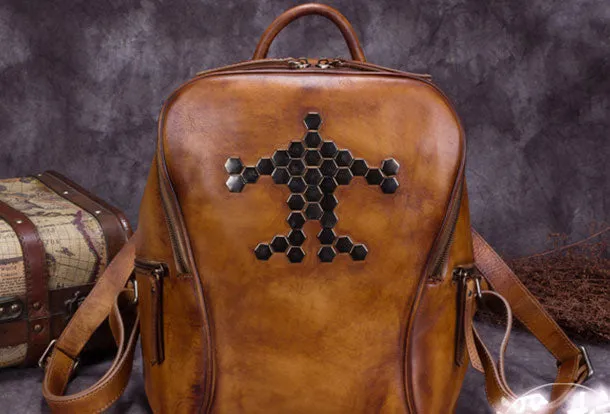 Genuine Leather Backpack Bag Vintage Shoulder Bag Handbag Purse For Women