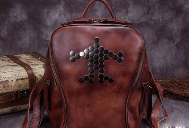 Genuine Leather Backpack Bag Vintage Shoulder Bag Handbag Purse For Women