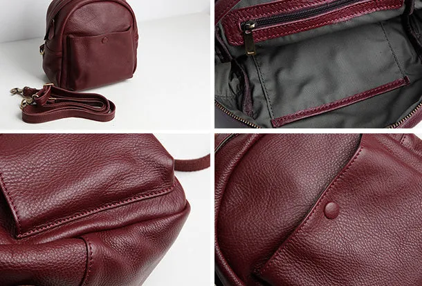 Genuine Leather Cute Backpack Bag Shoulder Bag Red Black Women Leather Purse