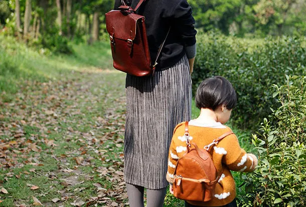 Genuine Leather Cute Backpack Bag Shoulder Bag Red Black Women Leather Purse