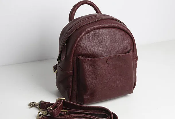 Genuine Leather Cute Backpack Bag Shoulder Bag Red Black Women Leather Purse