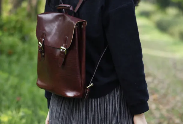 Genuine Leather Cute Backpack Bag Shoulder Bag Red Black Women Leather Purse