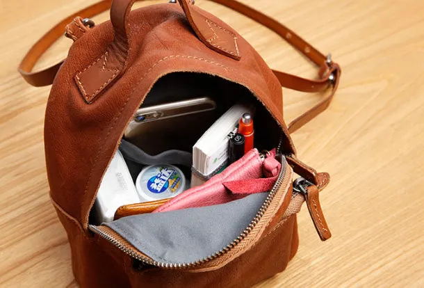 Genuine Leather Cute Backpack Bag Shoulder Bag Red Black Women Leather Purse