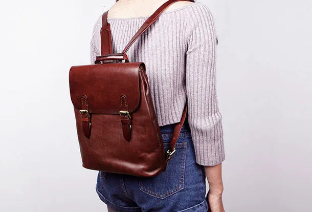 Genuine Leather Cute Backpack Bag Shoulder Bag Red Black Women Leather Purse