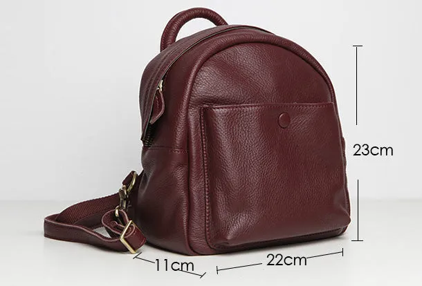 Genuine Leather Cute Backpack Bag Shoulder Bag Red Black Women Leather Purse