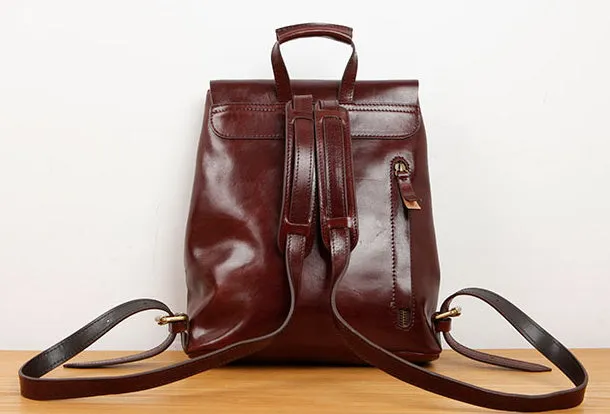 Genuine Leather Cute Backpack Bag Shoulder Bag Red Black Women Leather Purse