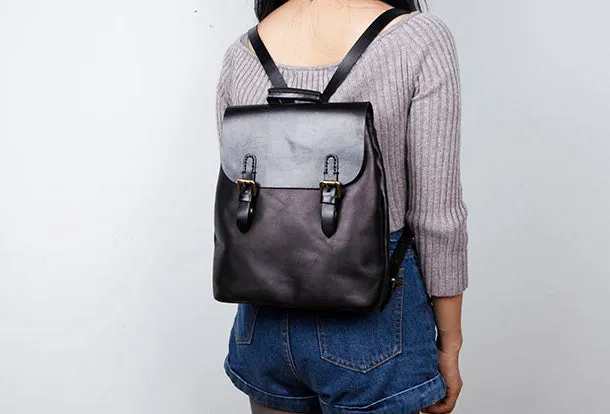 Genuine Leather Cute Backpack Bag Shoulder Bag Red Black Women Leather Purse